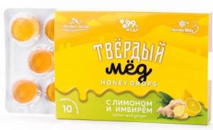 Твердый мед HoneyDrops Имбирь и Лимон 30г