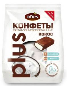 Конфеты ДиYes+ кокосовые витаминизированные на фрукозе 200г